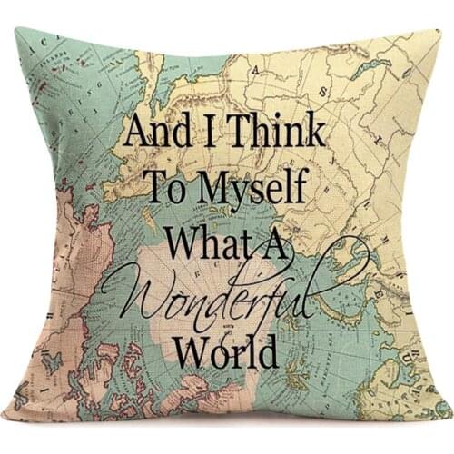 Throw Pillow Covers Cotton Linen Vintage Map with Classical Saying Decorative Pillowcase for Home Sofa Bedding Couch Pillow