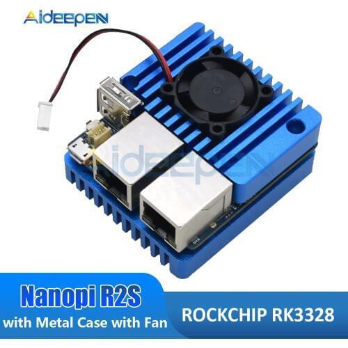 Nanopi R2s Mini Portable Router Cooling Aluminum Shell Board with Dual-Gbps Ethernet Ports 1GB DDR4 Based in RK3328 Soc for IOT
