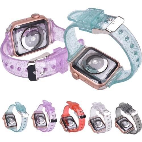 Transparent silicone strap for Apple Series 6/5/4/3/2 38mm 42mm watchband women Shining wrist bracelet iwatch 5 4 44mm 40mm band