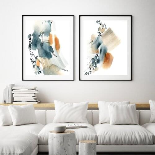 Self-adhesive Wall Sticker Blue Rust Watercolor Art Wall Art Print Poster Abstract Line Living Room Bedroom Decoration