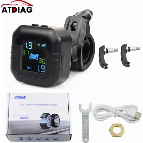 Solar Waterproof Tire Pressure TPMS Motorcycle Real Time Tire Pressure Monitoring System Wireless LCD Display Built-in Sensor