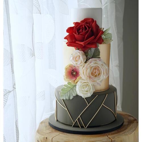 SWEETOGO 3 tiers Artificial fondant flower cake fake cake molds Simulated decorating for store showcase photography props rose