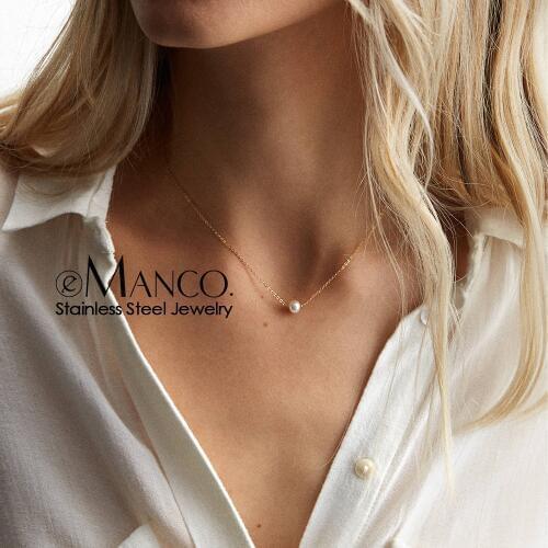 E-Manco Chic Simulated-pearl Pendant Necklace for women Choker Neklace women Stainless Steel Necklace Fashion Jewelry