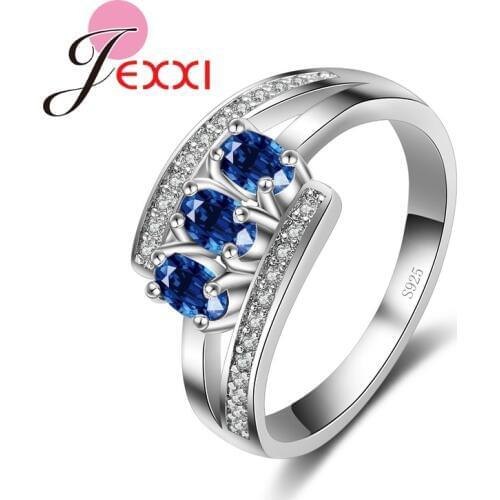 Blue CZ Crystal Elegant Engagement Fashion Finger Ring Fashion Band Jewelry 925 Sterling Silver Wedding Rings For Women