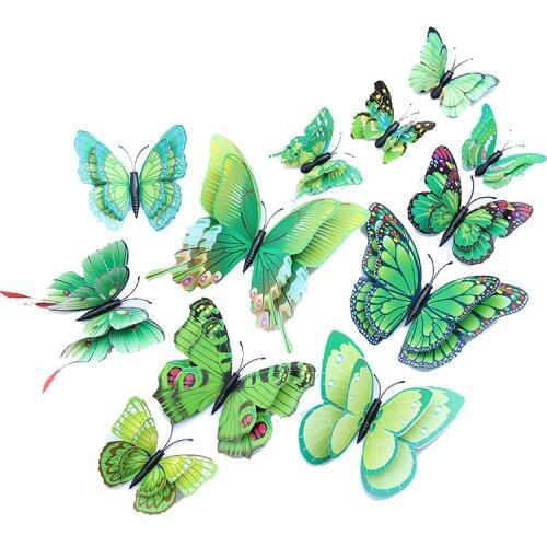 12pcs 3D Colorful Simulation Butterfly DIY Fridge Refrigerator Magnet Sticker PVC Double Layeron Ice Box Paster Icebox Sticker