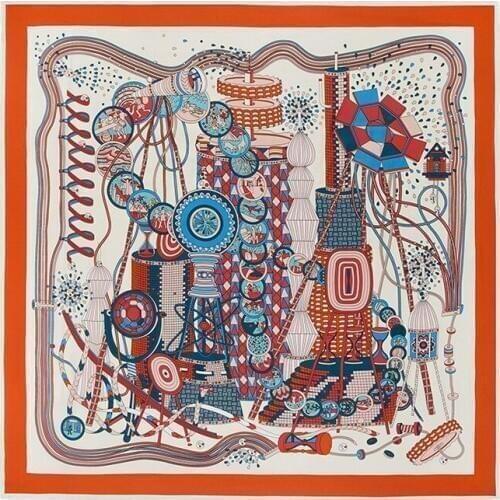 130cm*130cm High Quality Luxury Brand Large Square Scarves Twill Shawls Time Lab Print Silk Scarf For Women Headband Hijab