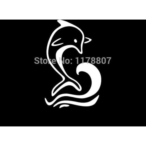 2.75*4 inch Creative Dolphin And Waves Personality Funny Car Sticker Rear Windshield Board Graphic Scratches Window Die Cut