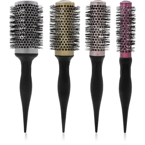 4 Color Round Ceramic Comb Temperature Resistant Barrel Nylon Hair Brush Salon Professional Hairdressing Brush Hair Curling Tool