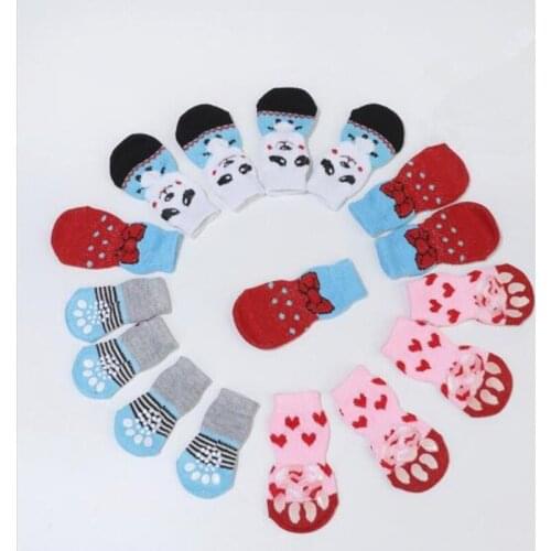 4pcs Pet Dog Puppy Cat Shoes Slippers Non-Slip Socks Pet Cute Indoor For Small Dogs Cats Snow Boots Socks Pet Supplies