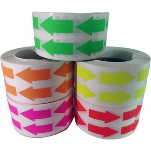 5 Color/Set Rolled Arrow Sealing Sticker Warning Sticker Fluorescent Paper Bright Color Stickers Self Adhesive Labels 1.5x3cm