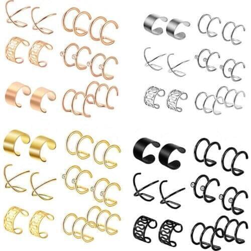6 Pairs Stainless Steel Ear Clips Non Piercing Earrings Hoop Ear Cuffs Ear Clips