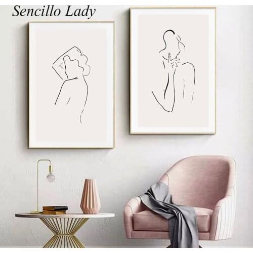 Line Drawing Woman Abstract Poster and Print Minimalist Canvas Painting Contemporary Art Wall Picture for Living Room Decoration