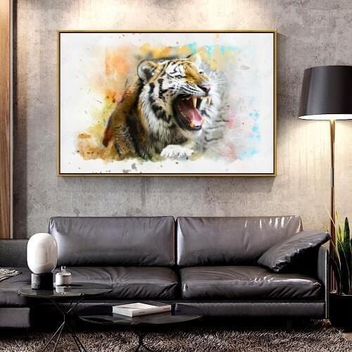 Artcozy Oil Canvas Painting tiger-paint-splash-colorfu For Home Decoration Wall Art