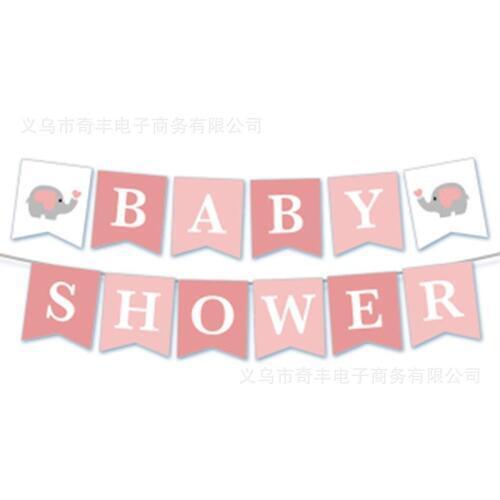 Cartoon Baby Baptism Paper Banner Decoration for Baby Boy and Girl Baptism Party Flag Elephant Baby Shower Bunting Christening