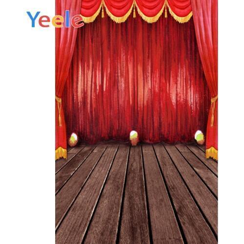 Yeele Red Curtain Stage Planks Floor Scenic Baby Photography Background Banner Seamless Vinyl Photographic Studio Photo Backdrop