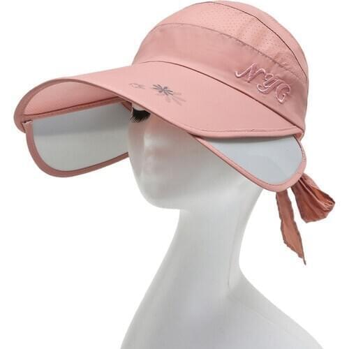 Womens Ponytail Baseball Cap Retractable Visor Empty Top Summer Widen Brim Anti-UV Adjustable Beach Sun Hat Female