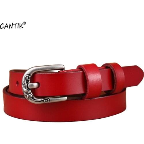 CANTIK Ladies Fashion Alloy Pin Buckles Metal Belt Women Real Genuine Leather Belts 1.8cm Width Candy Sweet Accessories FCA081