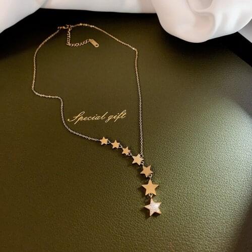 TIMEONLY Romantic Multi Star Tassel Necklaces Titanium Steel Fashion Small Link Chain Necklace for Women Girls Wedding Jewelry