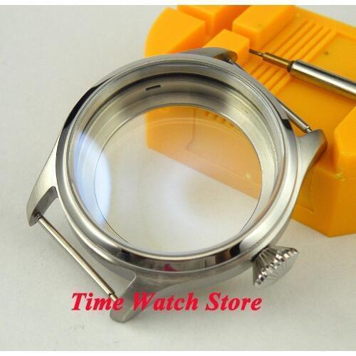 Fit ETA 6497 6498 movement parnis 47mm screw-in crown brushed stainles steel watch case C06