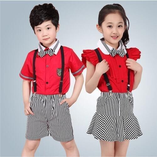 Childrens Day Party Kids Student School Uniform 110-160cm Choir Costumes Bow Tie Teenager Boys Girls Overall Dress Clothing Tie