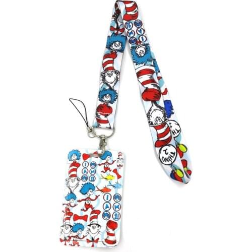 Dr seuss Christmas Cats Fashion Lanyard ID Badge Holder Bus Pass Case Cover Slip Bank Credit Card Holder Strap Card Holder