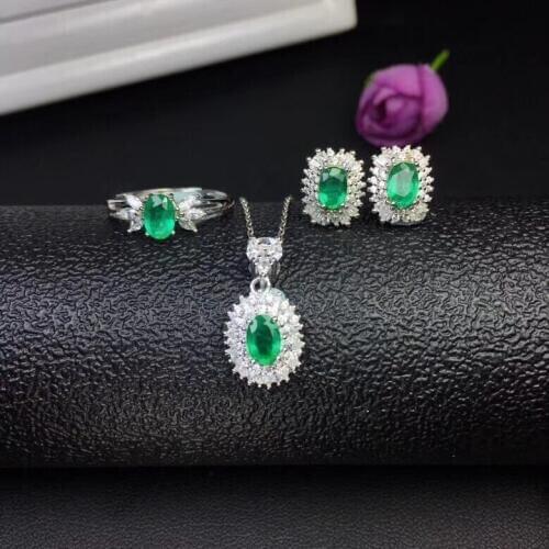 Photo taking single grain gemstone 0.5 carat natural emerald suit 925 silver concise world precious gem 100% natural