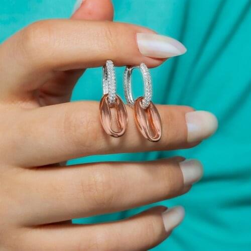 Zircon Stone Double Color 925 K Silver Shell Earrings