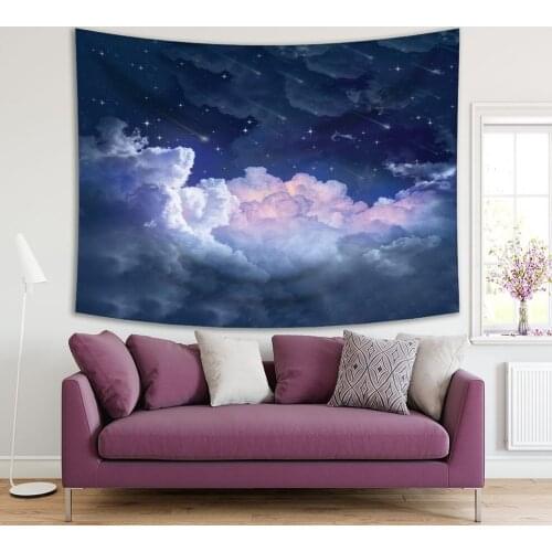 Tapestry Shooting Stars and Clouds Starry Summer Night Sky Nature Astronomy Creative Artwork Blue White Gray