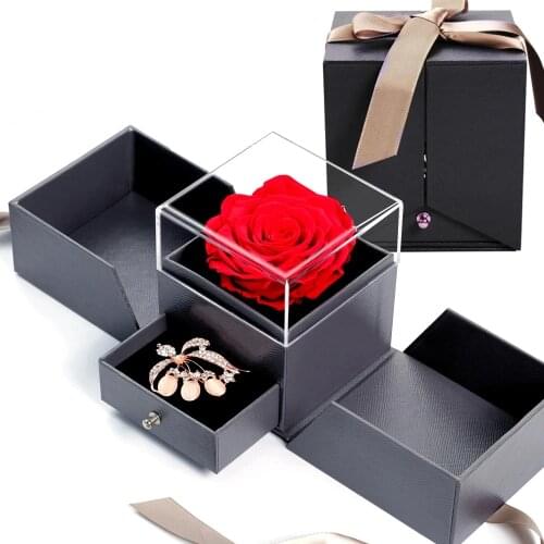 Mothers Day Artificial Eternal Rose Jewelry Box Earrings Necklace Storage Wedding Valentines Birthday Gift Artificial Flower