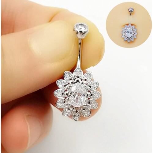 925 sterling silver Navel piercing jewelry Fashion CZ belly botton ring Body Jewelry 1PCS