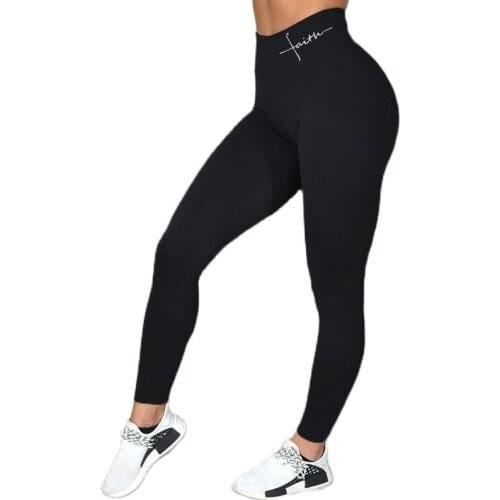 Letters Printed High Waist Tights Stretchy Black Pants Running Leggings Women Soft Jogging Wear
