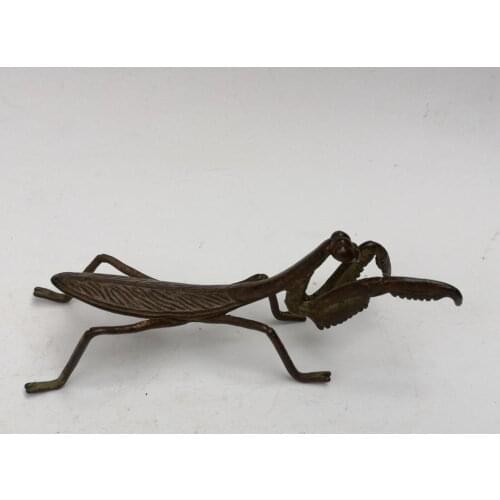 YIZHU CULTUER ART Collection Old China Bronze Carving Mantis Statue Unique pen rack Decoration