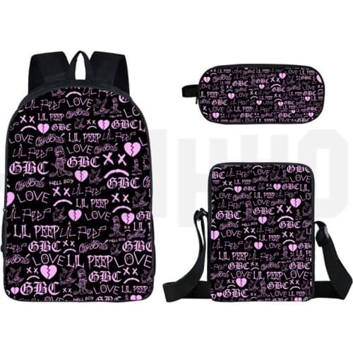 3D Print Anime Lil Peep School Bag Backpacks for School Teenagers Girls 16 Inch Bagpack Sac A Doc Pencil Case 3 Pcs Set Bag