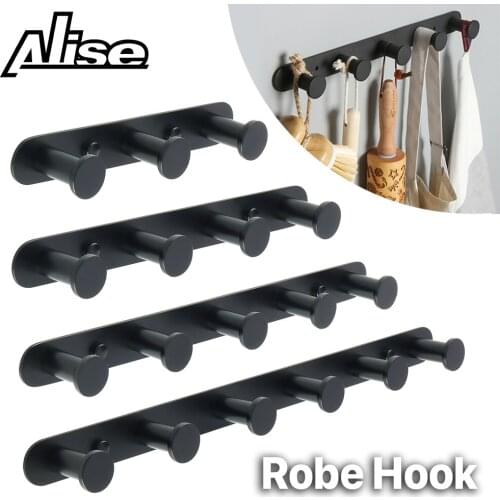 Coat Rack Robe Hook,Wall-Mounted Coat Hats Clothes Hook 3/4/5/6 Hook Bathroom Robe Hooks 304Stainless Steel Matte Black Hardware