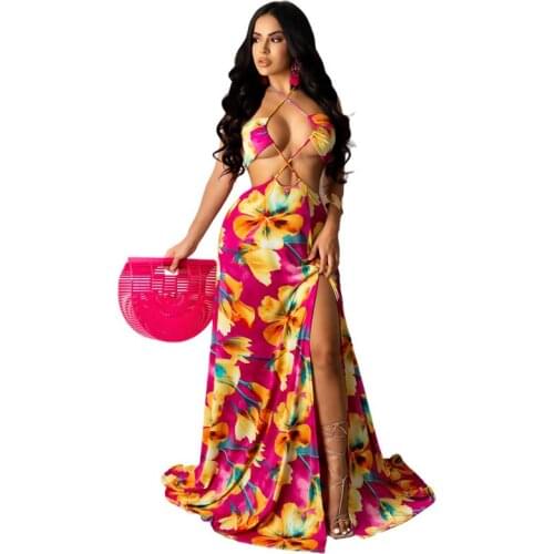 Colorful Flower Printed Summer Dresses For Women Evening Party And Wedding Gowns Fashion Holiday Outfits Sexy Dress