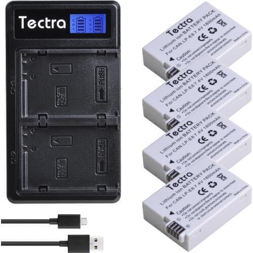 Tectra 4pc LP-E8 LP E8 LPE8 Camera Li-ion Battery+LCD Dual Charger for Canon 550D 600d 650d 700D X4 X5 X6i X7i T2i T3i T4i T5i
