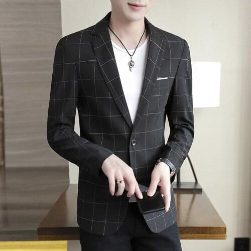 2021 Mens Slim Fit Autumn Thick Plaid Suit Youth Handsome All-Match blazer