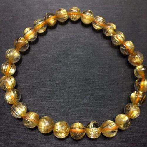 From Brazil Natural Gold Rutilated Titanium Quartz Bracelet 7mm Woman Man Wealthy Stone Clear Round Beads Crystal Charms AAAAAA