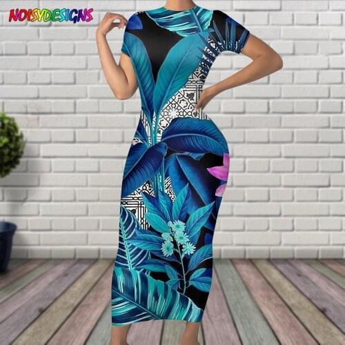 NOISYDESIGNS Women Dress Fashion New Clothes Tropical Flowers Printing Vestidos Slim Fit Print Short Sleeve Pencil Dresses Long