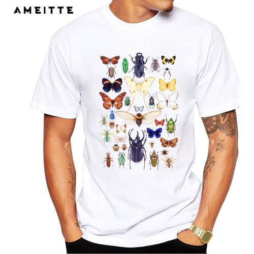 AMEITTE Newest Insect collection Design T-Shirt Mens Personality White Print T Shirt High Quality Geek Style Male Tops Tee