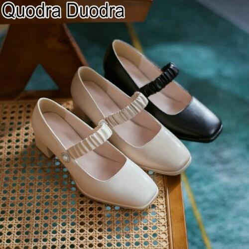 New Women Pumps MaryJanes shoes Thick High Heels Chunky Square toe slippers solidParty elegant fashion Big Size 33-43 37