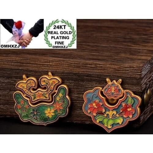 OMHXZJ Wholesale CA509 European Fashion Fine Woman Man Party Birthday Wedding Gift Bat Lotus Peace Lock 24KT Gold Pendant Charm