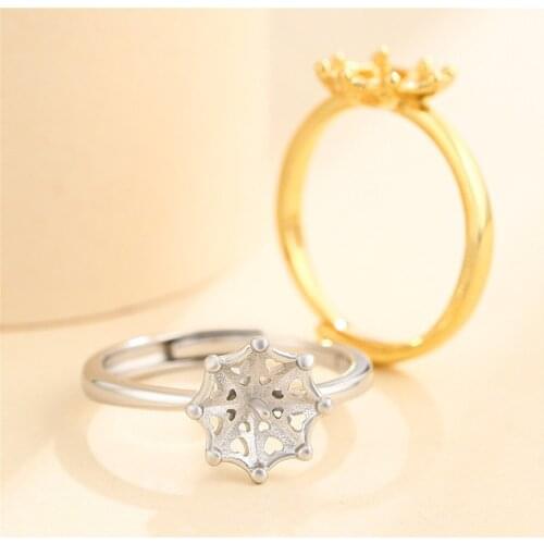 Ring Setting for 10mm-12mm Round Beads or Pearls Gold Plated 925 Silver Ring Blank Adjustable Ring Base SR0110
