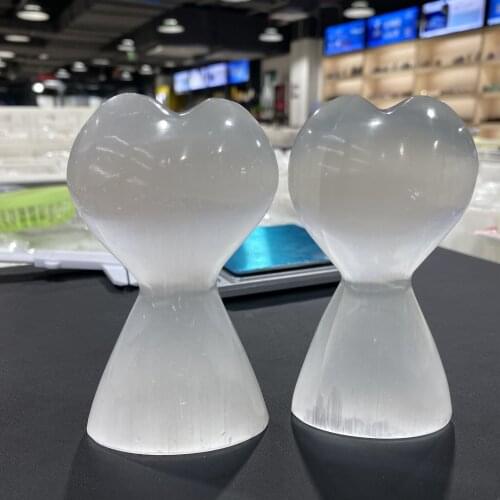 Natural Selenite Crystal Quartz Heart Shape Reiki Healing Gem Gift Home Decoration