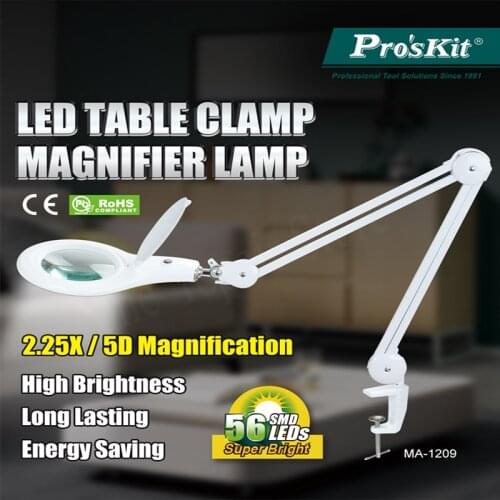 Proskit MA-1209LG Clip-on 5D magnifying glass LED light 56pcs SMD optical magnifying glass 2.25 times 220V adjustable work light