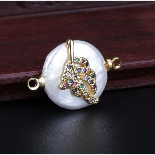 Rainbow cz paved tiny plant palm tree turtle leaf charm round pearl beads connector for bracelet choker diy jewelry making