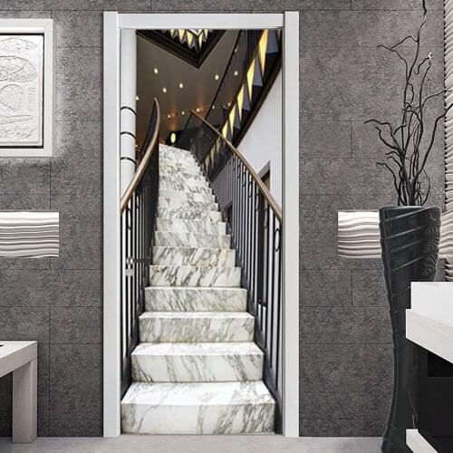Modern Design Door Sticker Stairs Pattern PVC Self-Adhesive Wallpaper For Living Room Bedroom Home Design Decor Wall Decal Mural