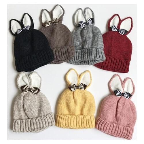 Baby Rabbit Ears Hat Beanie Caps Warm Winter Kids Hat Bows Warm Thicken Children Toddler Bunny Hat Casquette Enfant