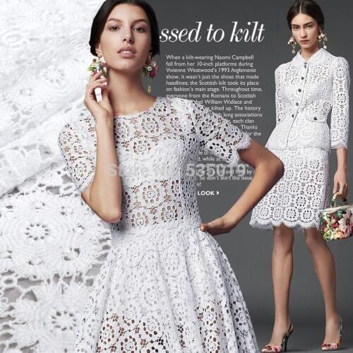 High Quality Soft White Imperial 100% Cotton Water Soluble Lace Cloth Advanced Formal Dress Fabric Lace Fabrics 130CM Wide Free