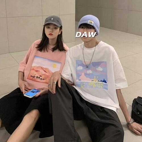 Japanese Streetwear Cartoon Anime Couple T-Shirts For Teenage Girls In Pink Clothes Tee Ulzzang Gothic y2k Urban School Clothes